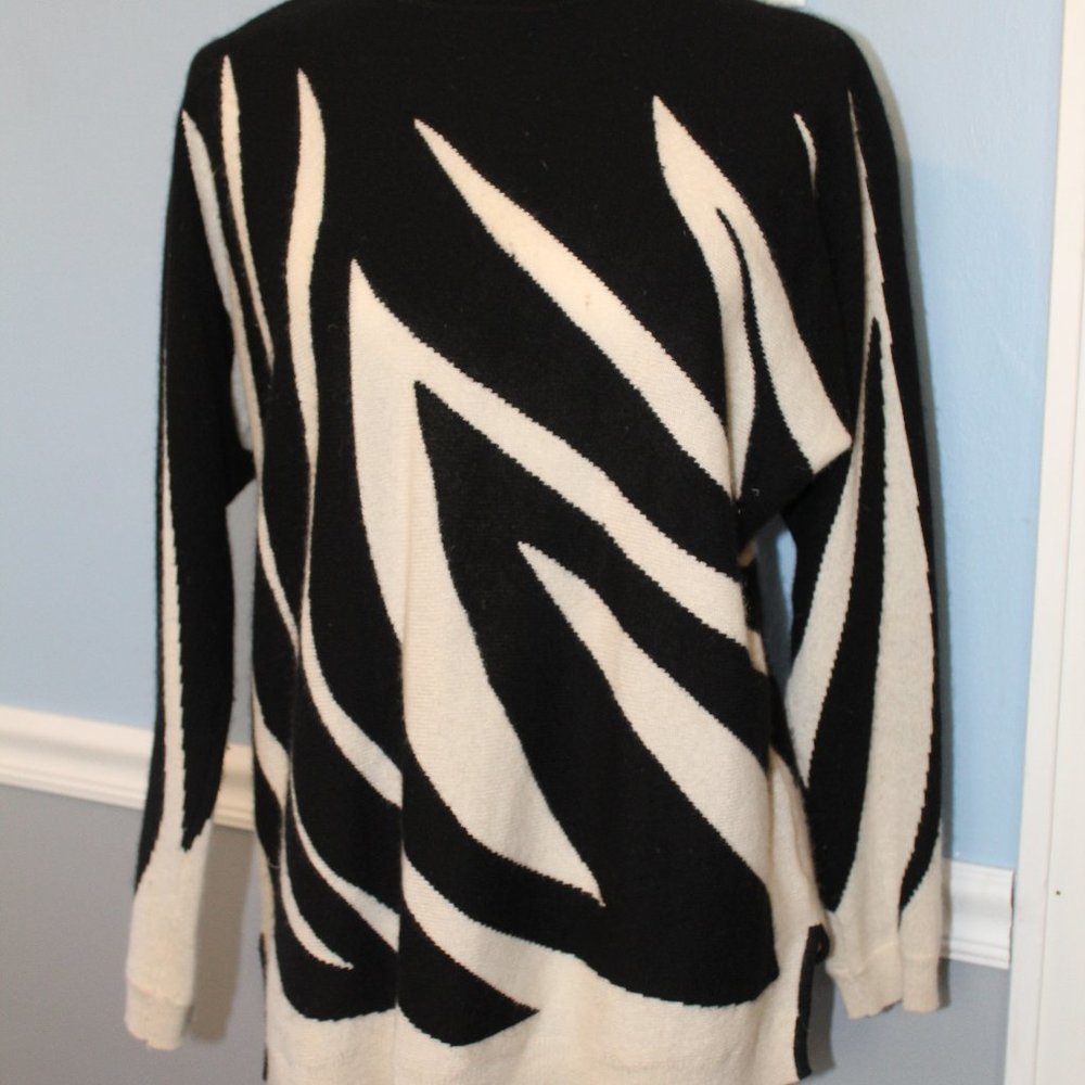 Charter Club Cashmere Zebra Pattern Sweater Black